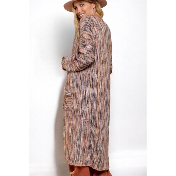 POL Earth Tone Multi Stripe Cozy Mid Length Cardigan - Picture 4 of 6